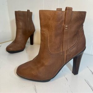 Kenneth Cole Reaction Brown Leather High Heel Ankle Booties Size 8